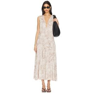 Anine Bing Mia Dress Seashell Print Cotton Blend Sleeveless Midi Dress Large